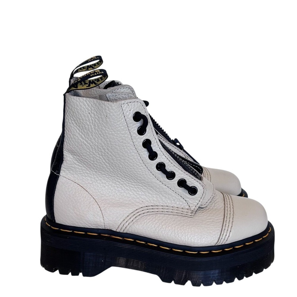 Dr Martens Womens Sinclair Platform Boots Size 6 Beige Chunky Zip Lace Up Biker‎